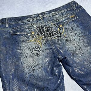 Vintage Akademiks Embroidered All Over‎ Print Studded Baggy Wide Leg Jeans 38x35